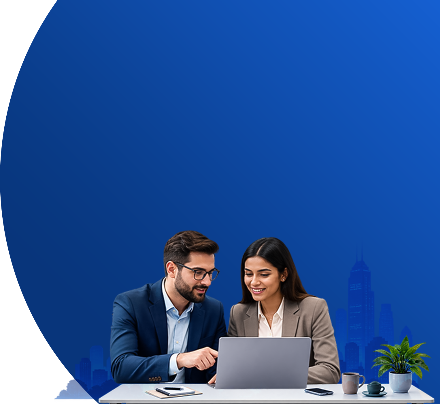 Business team reviewing insights on a laptop